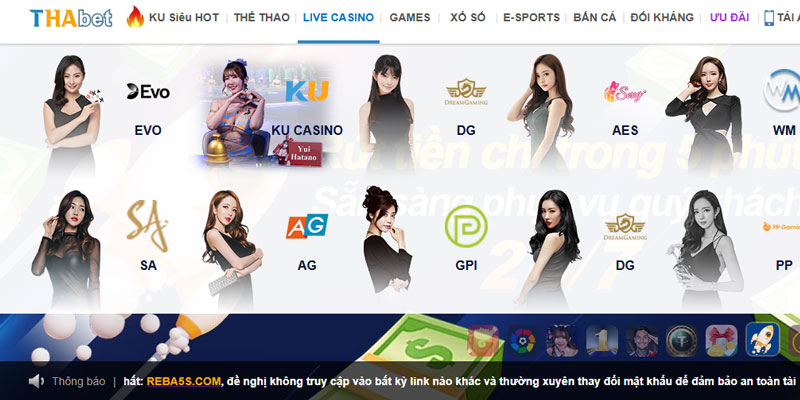 Sảnh Casino trực tuyến tại sân chơi THAbet