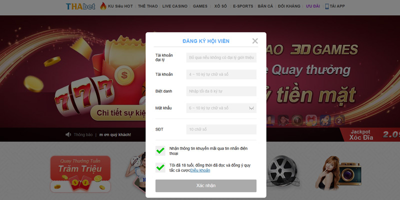 Đăng ký, đăng nhập Thabet dễ dàng